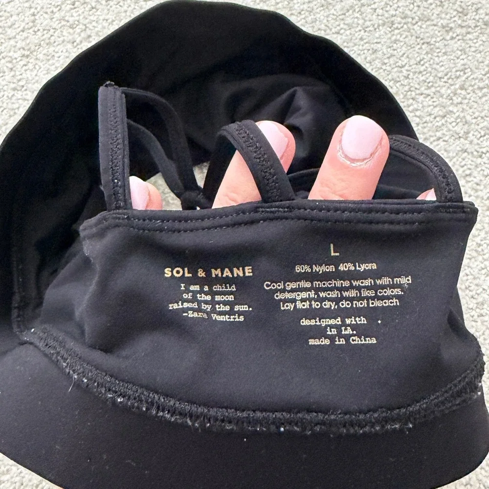 Sol & Mane alexandria Womens Strappy Back Sports Bra Black Large Yoga Activewear